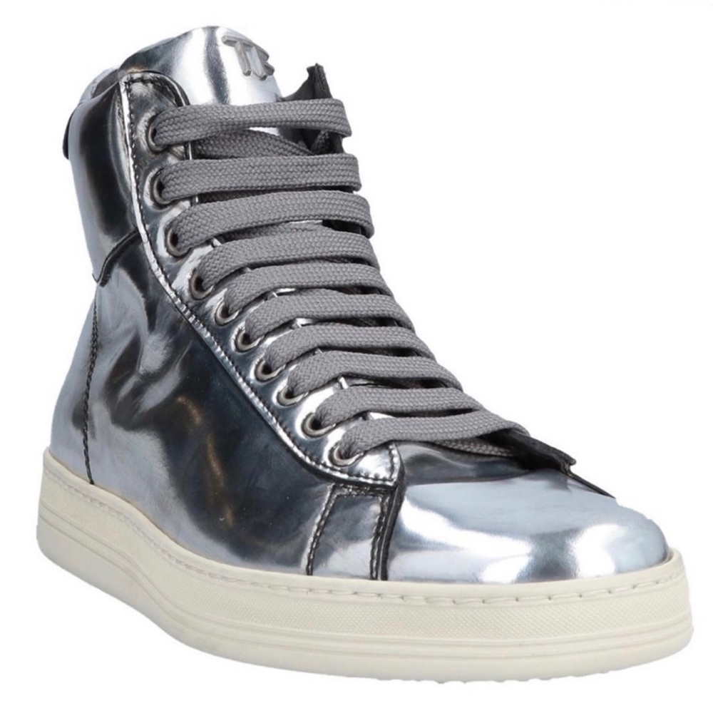 Tom Ford Metallic Silver High-Top Sneakers